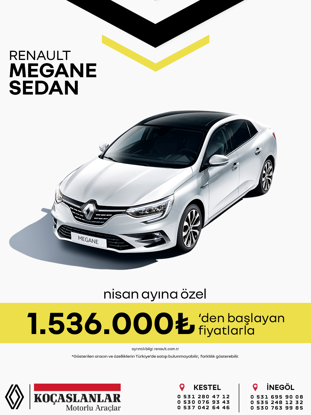 Renault Megane Sedan şimdi avantajlı fiyatlarla sizi bekliyor.