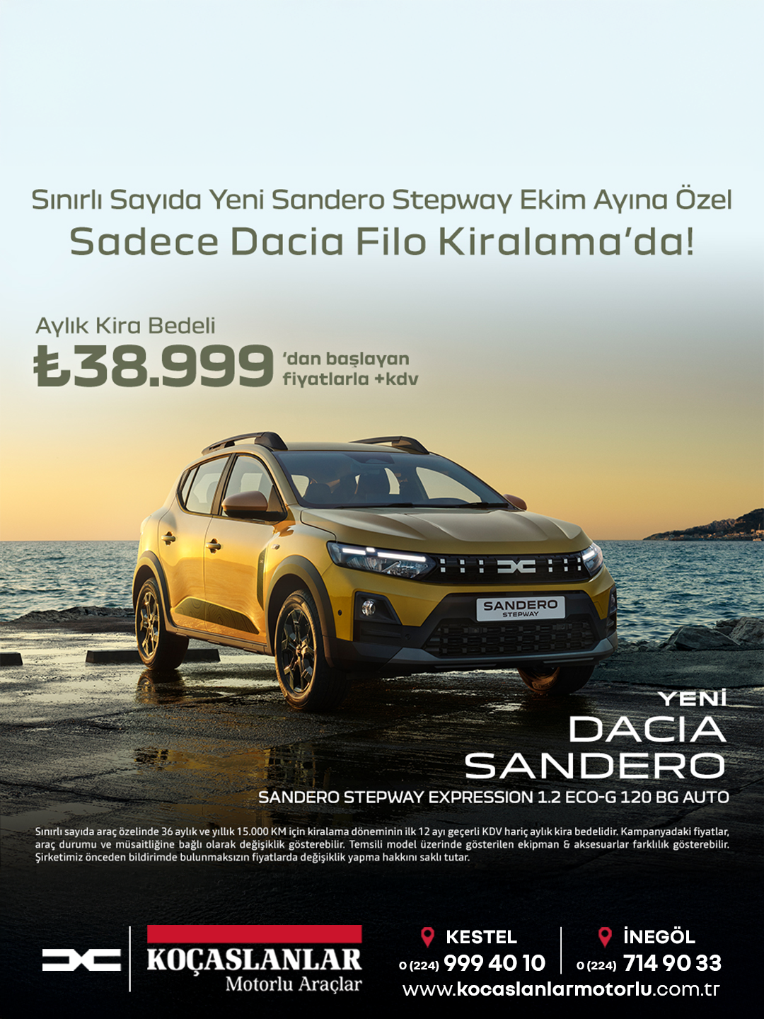 Yeni Dacia Sandero Stepway için Ekim ayına özel filo kiralama fırsatı